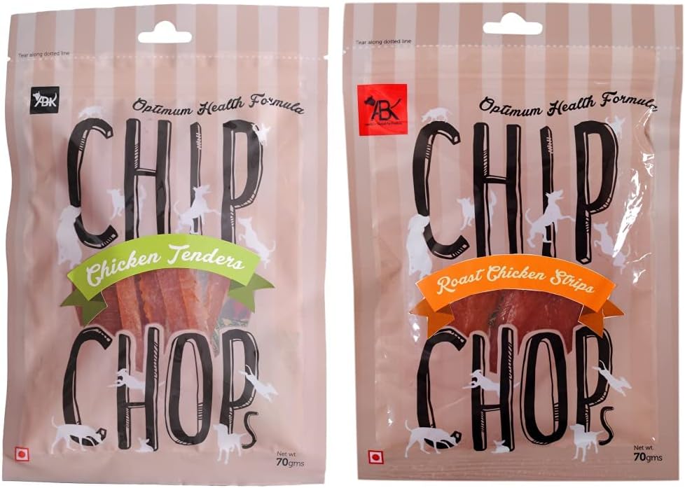 Chip Chops Chicken Tenders Slice, Dog Treat, 70g, Optimum Health Formula & Dog Treat Roast Chicken Strips, 70g, Optimum Health Formula (Single Pack)