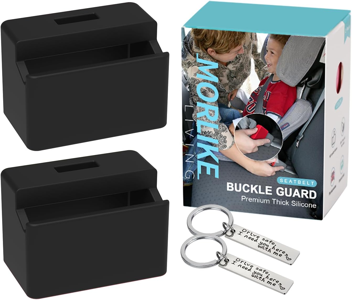 Morlike Silicone Seatbelt Secure Buckle Safety Cover Lock | Keep Children Safe in Car Seat and Prevent Kids from Accidentally Unbuckling | Buckle Guard Fits Almost Vehicles (Black, 2 Pack)
