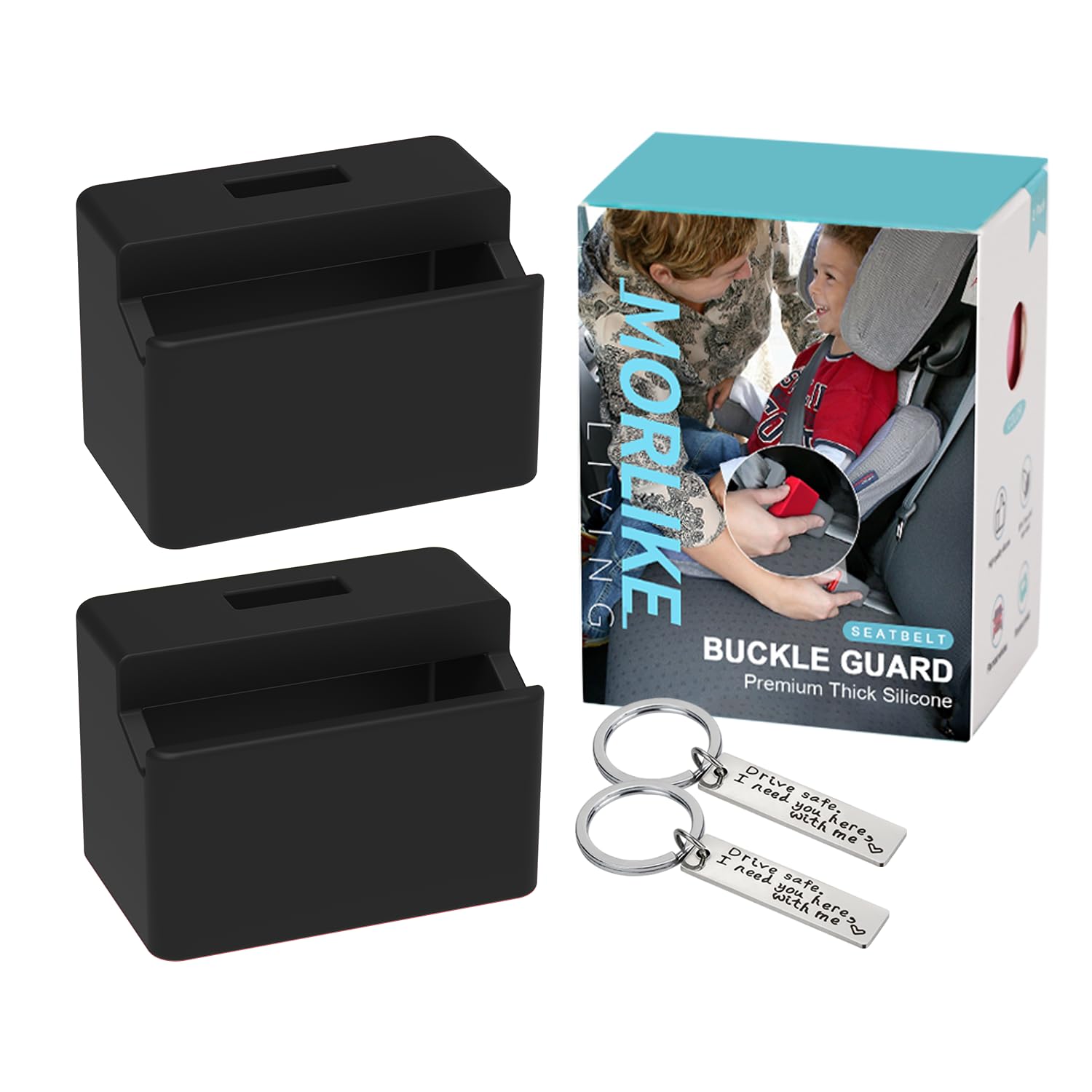 Morlike Silicone Seatbelt Secure Buckle Safety Cover Lock | Keep Children Safe in Car Seat and Prevent Kids from Accidentally Unbuckling | Buckle Guard Fits Almost Vehicles (Black, 2 Pack)