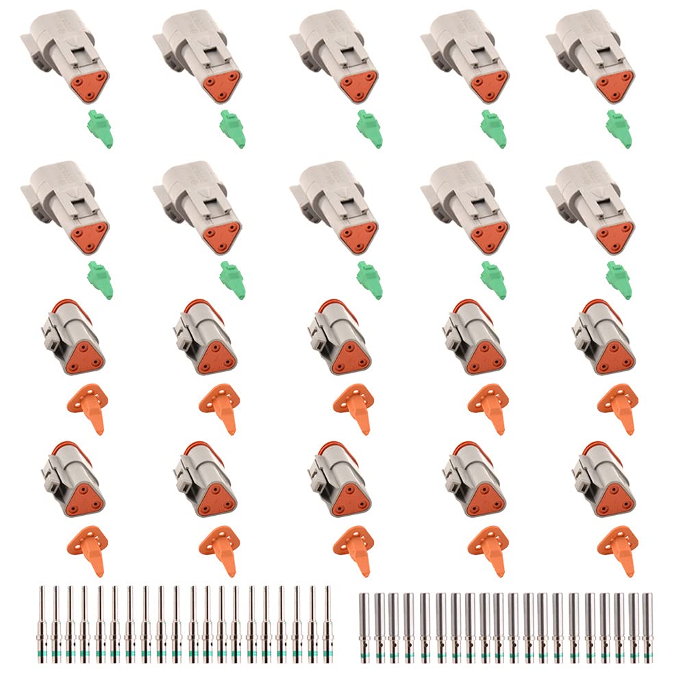 JRready ST6248 DT 4 Pin Connector 10 Sets, Gray Waterproof Electrical Wire Connector with Solid Contacts 14-20AWG
