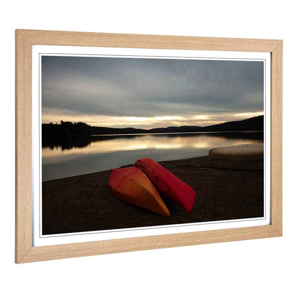 Big Box Art Framed Print of Canoeing Lake Landscape Design | Wall Art Picture | Home Decor for Kitchen, Living, Dining Room, Bedroom, Hallway, Office, Oak, A2 / 24.5x18 Inch / 62x45cm