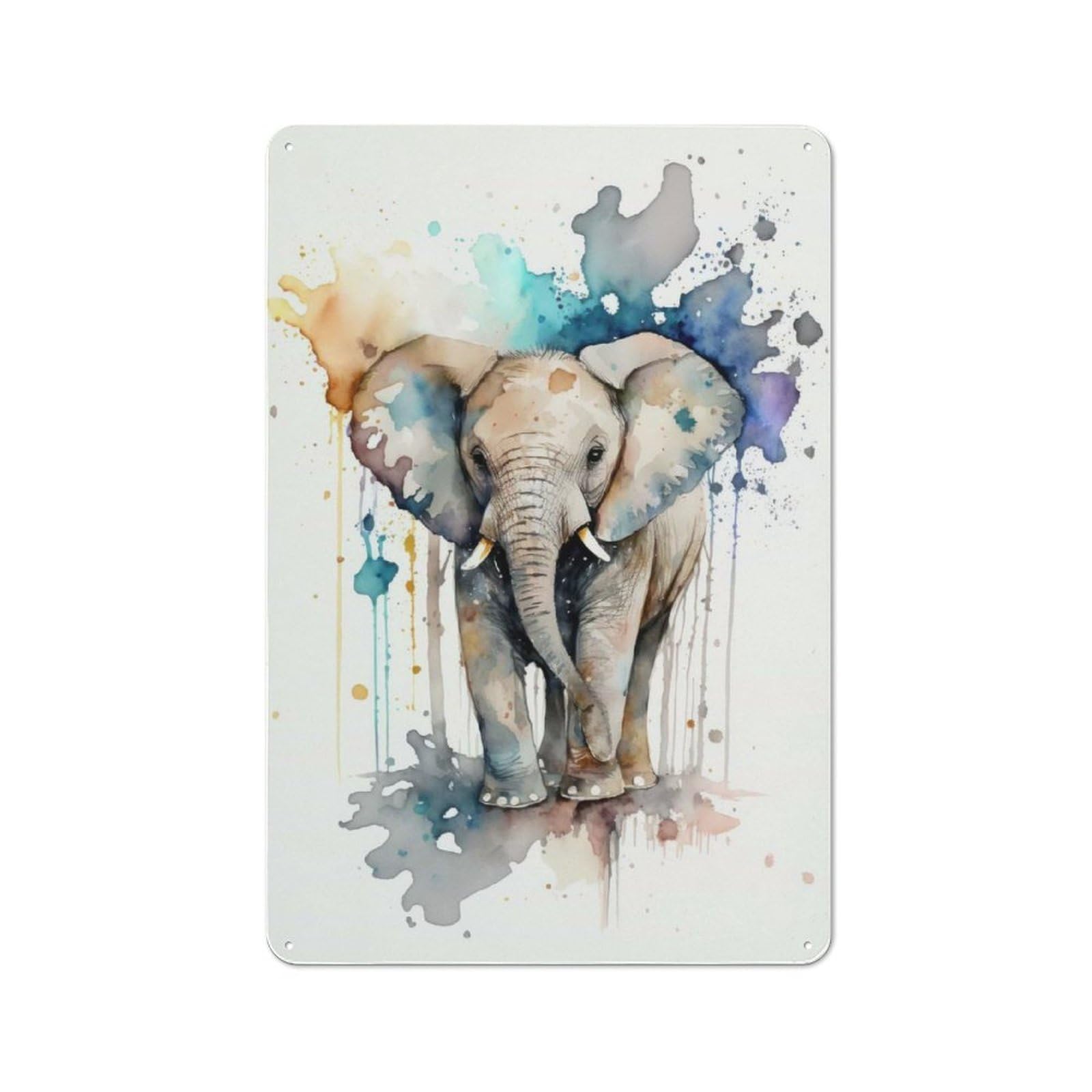 Metal Sign 30x20cm with Baby Elephant Watercolor for Hallway Wall, Rustic Decor, for Wall Display Collectors