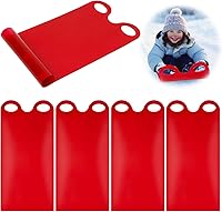 Poen 4-Pack Roll-Up Snow Sleds for Kids & Adults - 36 Inch Lightweight Plastic Toboggans with Handles, Portable High-Speed Fun