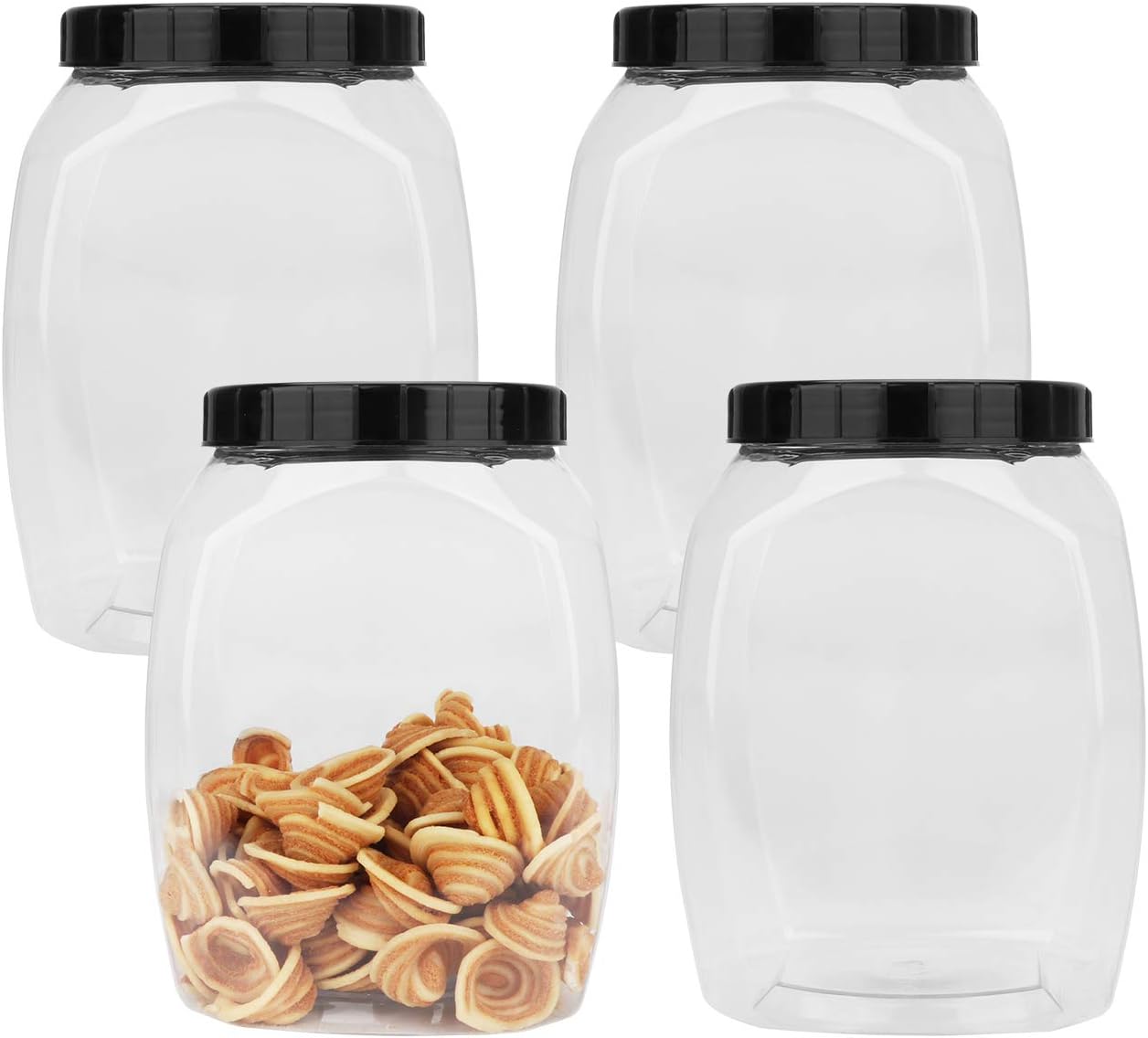 84oz / 2.5L Accguan Plastic Jars with Lids, Durable Clear Container for Food Storage, Airtight Plastic Jars Ideal For Dry Food, Dog Food and Washing Powder Storage, 4 PACK