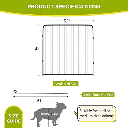 Vista 143 de BestPet - Corralito de 24/32/40 pulgadas de altura para perros de todos los tamaños, 8/16/24/32 paneles, para ejercicio al aire libre, con puertas