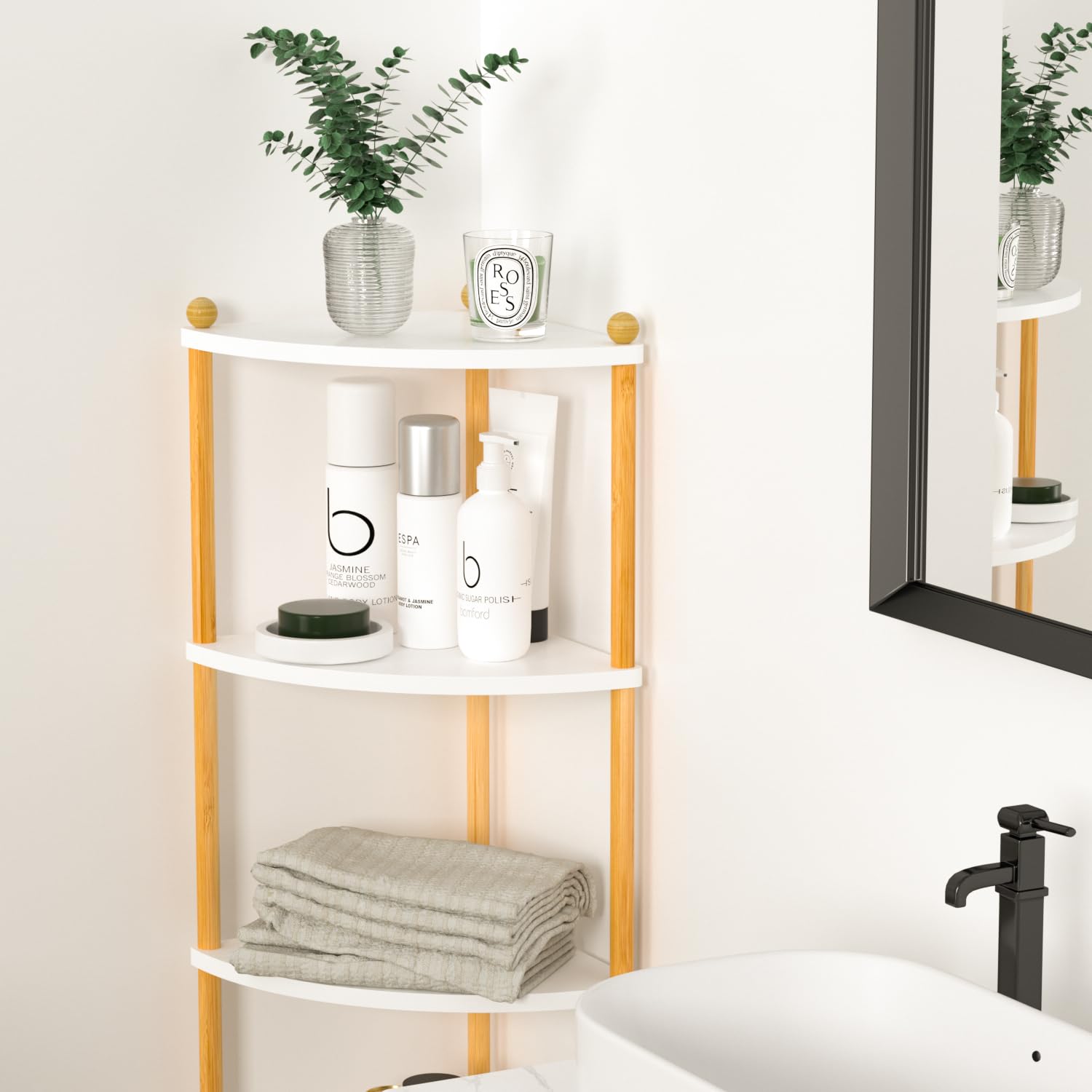 EstanterÍa de Esquina de 5 Estantes, Estanteria Esquinera de Madera, Estante Abierto para Cocina Sala de Estar Dormitorio Espacios pequeños Pasillo Oficina