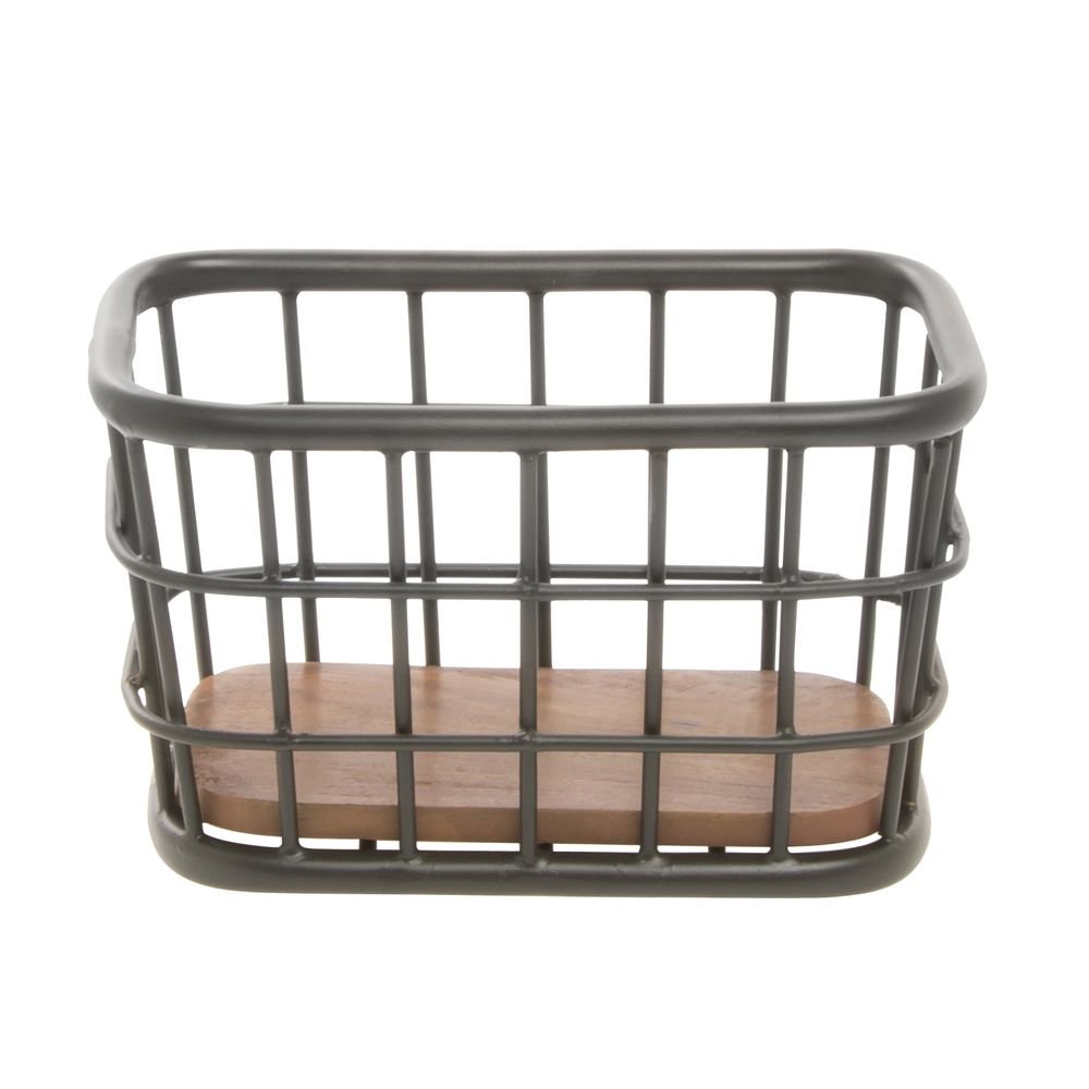 Black Iron and Brown Mango Wood Display Basket - 10" L x 6" W x 6" H by HUBERT – Iron, Black, Model MDA-HJ05