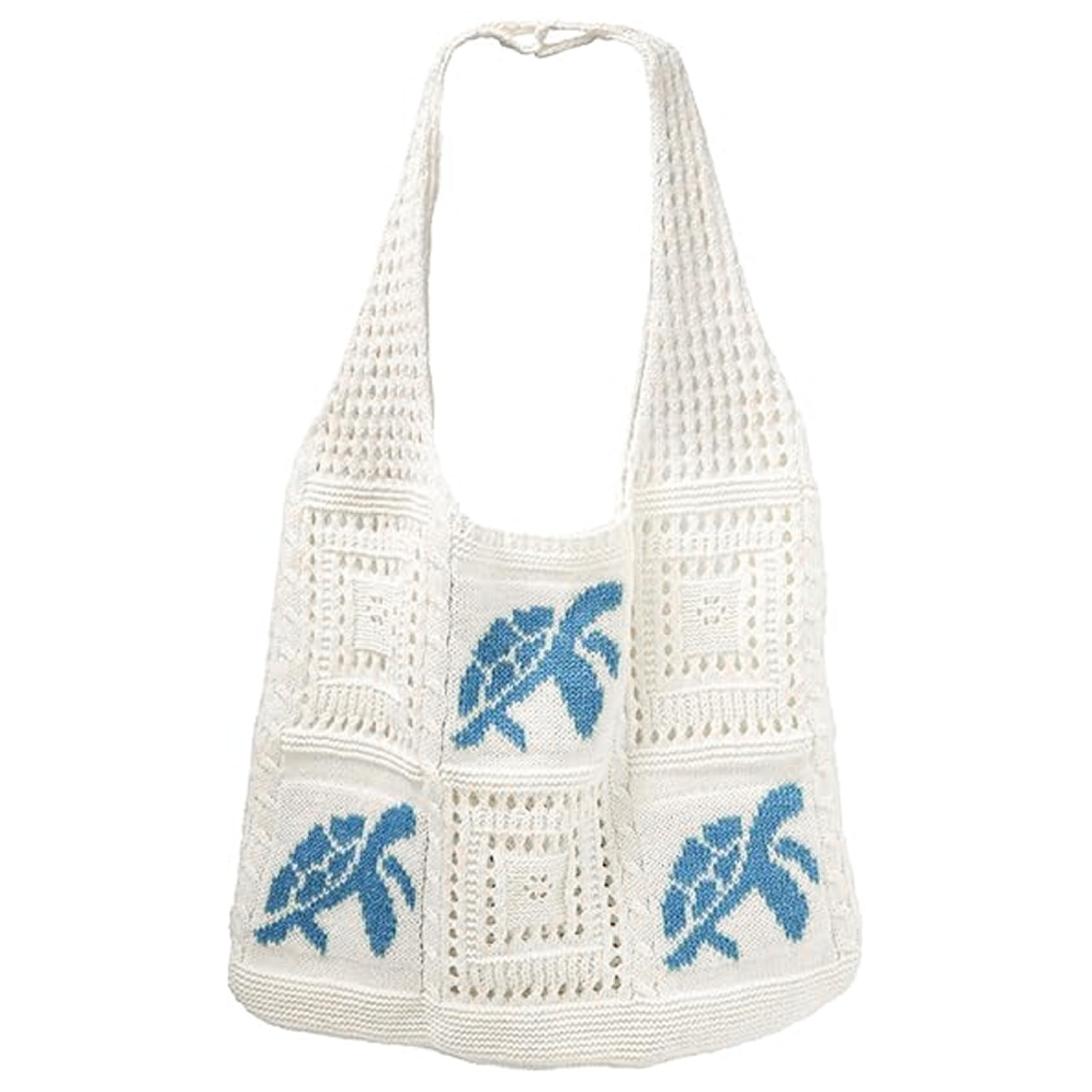 Bevistoso Unisex Blue Beachy Purse Crochet Beach Bag For Women Turtle Tote Lightweight Knit Shoulder Bag For Summer, Travel