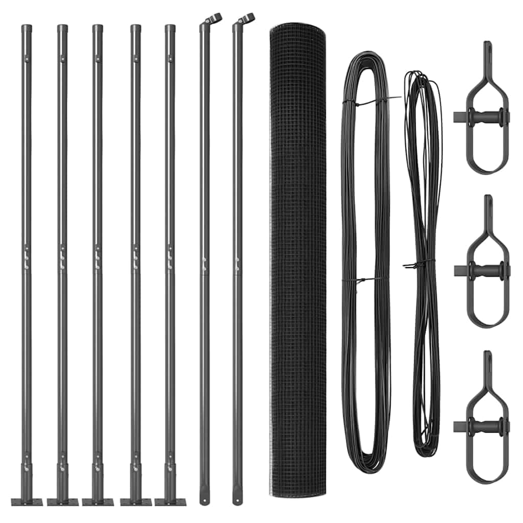 Grey Steel PVC Fence Post 10 x 1.4 m (12 x 12 mm Mesh) Outdoor Garden Security Panel Modular Support Kit Weather Resistant Powder Coated Durable for Terrace Backyard Boundary Enclosure