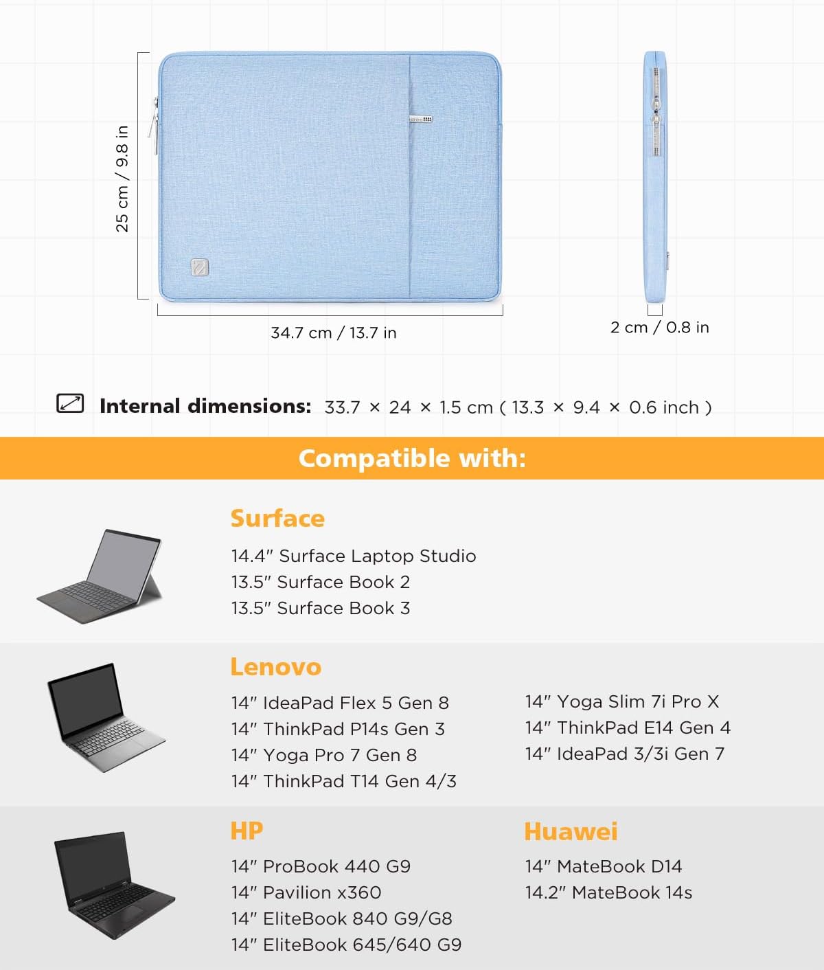 NIDOO 13 inch Laptop Sleeve 14 inch 14.5 inch Computer Carrying Case Bag for 14" ThinkPad E14 T14 Gen 4/ IdeaPad Flex 5/ Latitude 5450/14" HP EliteBook 640 G9/ 14.4" Surface Laptop Studio 2