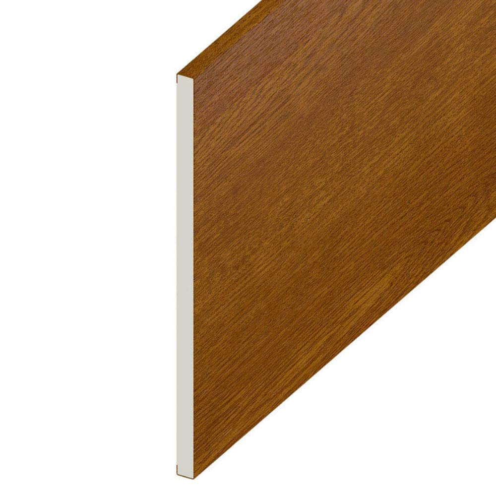 200mm Wide - UPVC Plastic Flat Soffit Board Golden Oak - Utility/Reveal/Skirting Boards - 5 Metre Length