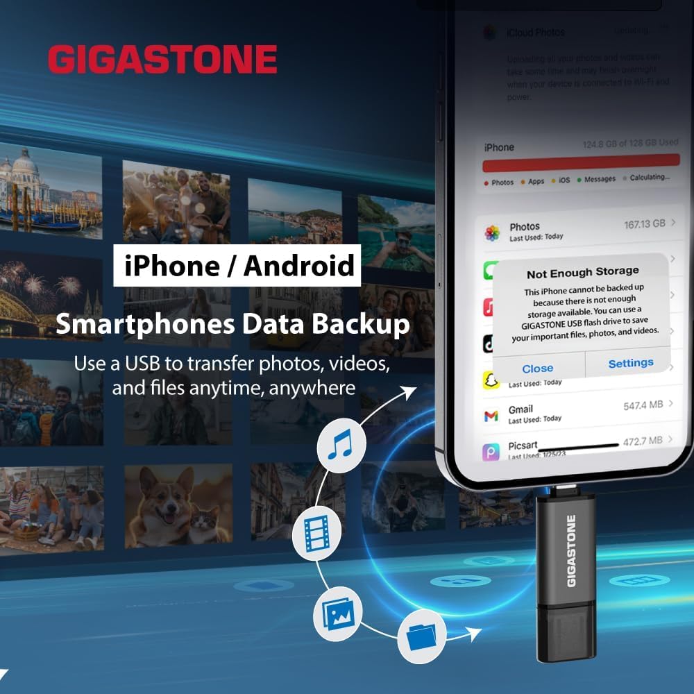 GIGASTONE 16Go Clé USB Double Flash (Lot de 5) Z40 USB 3.2 Gen 1, 2-en-1 Type-A & Type-C, 100Mo/s Ultra Rapide, Plug & Play pour Smartphone/PC/Mac/TV/Voiture, USB 2.0/3.0/3.1 Compatible