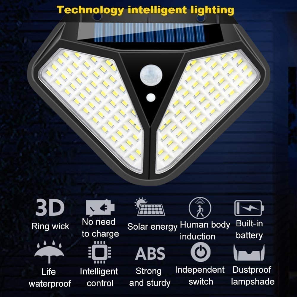 Luces solares al aire libre, 102 luces de sensor de movimiento inalámbrico LED, luz de pared impermeable IP65 Luces de seguridad fáciles de instalar para jardín al aire libre, patio, patio, cubi