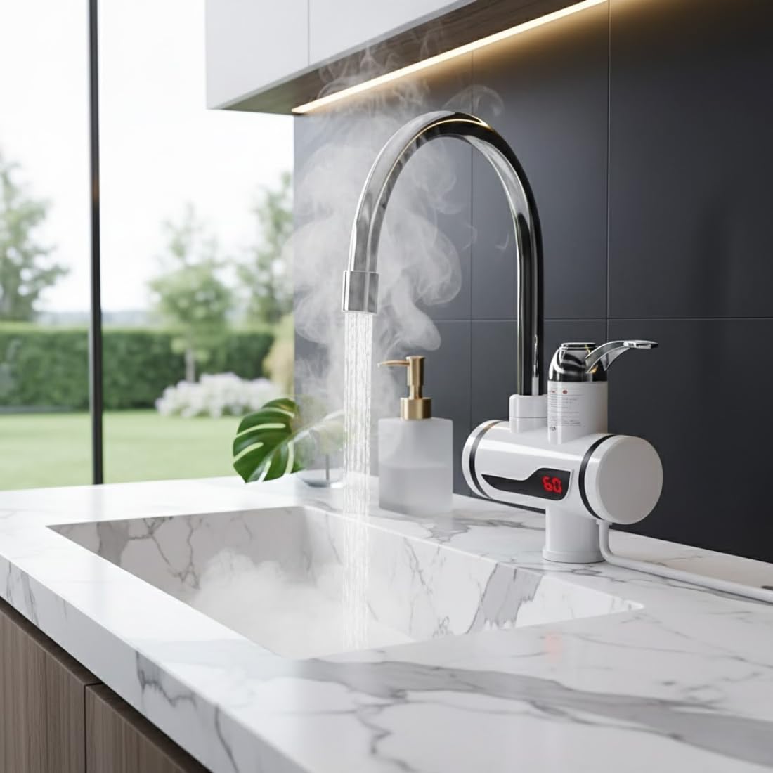 Drumstone Exclusive 𝟓+𝟓 Year 𝐆𝐔𝐀𝐑𝐀𝐍𝐓𝐄 Instant Hot Water Tap with Rapid Heating, Perfect for Kitchens & Bathrooms with Real-Time Temperature Display 360-degree Flexible Sprayer 𝐖𝐇𝐈𝐓𝐄