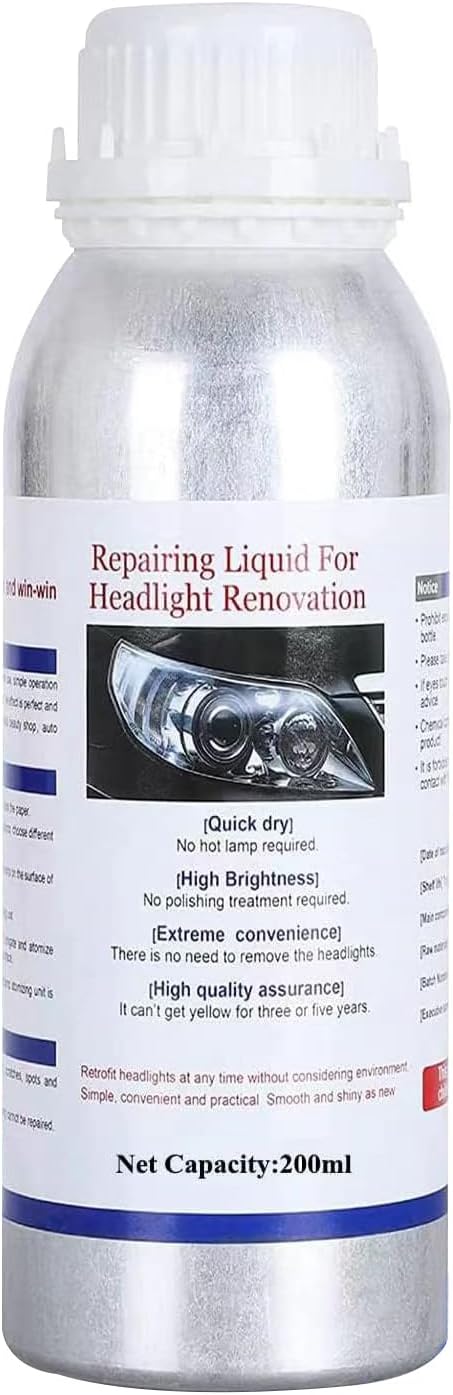 200ml Car Headlight Restoration Liquid, Headlight Restoration Kit Refill Bottle, Auto Headlight Anti-Scratch Lens Repair Fluid, Headlight Polish Cleaner for Restoring Dull Yellow Headlamp