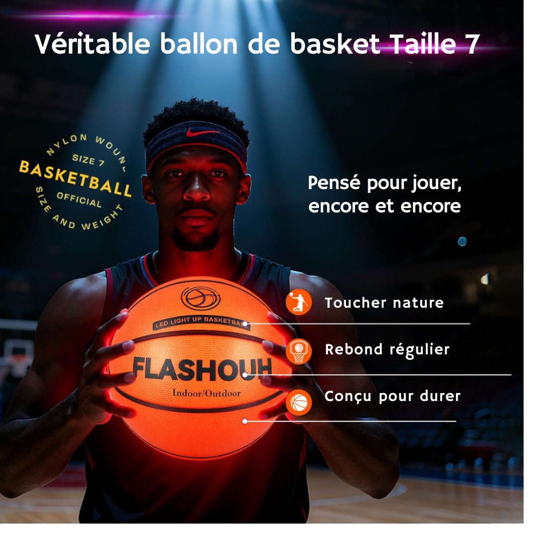 Véritable Ballon de Basket LED T7 Rechargeable USB-C - Pompe Incluse
