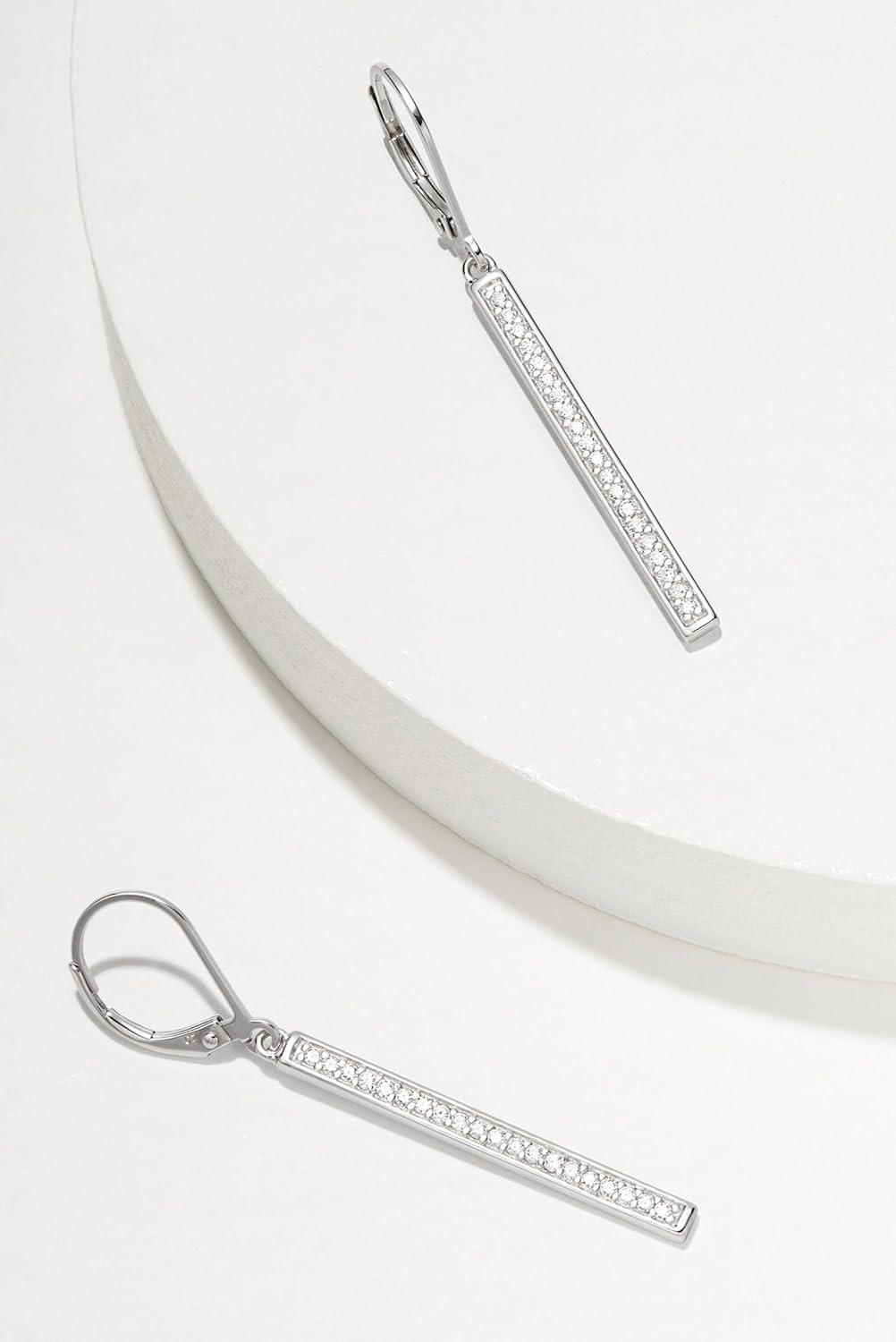 MORGAN & PAIGE .925 Sterling Silver Rhodium Plated Cubic Zirconia Vertical Bar Drop Sterling Silver Earrings for Women - Hypoallergenic Linear Dangle Earrings, Elegant CZ Jewelry for Her 1-3/4 inches