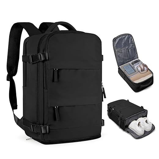 Travel Women Men Carry On Backpack Flight Approved Waterproof Sports Luggage Casual Daypack Small Hiking Backpack Black