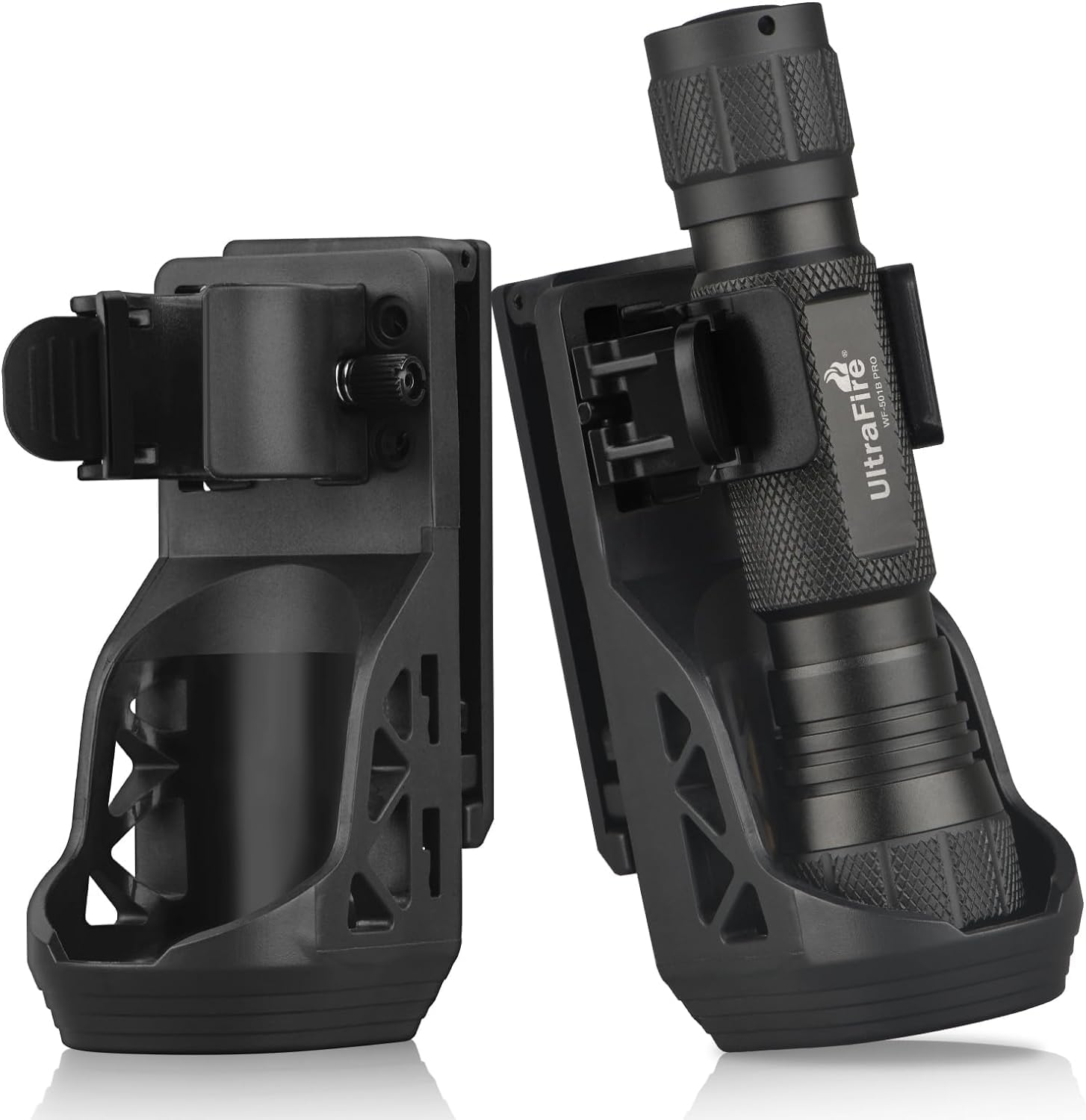 ULTRAFIRE W66 Taktische Taschenlampe Holster, Drehbarer Taschenlampenhalter für Dienstgürtel, Taschenlampenhalterung mit Hebel Seitenverschluss System, für Taschenlampen mit 0,9"-1,2" Durchmesser, 2PC