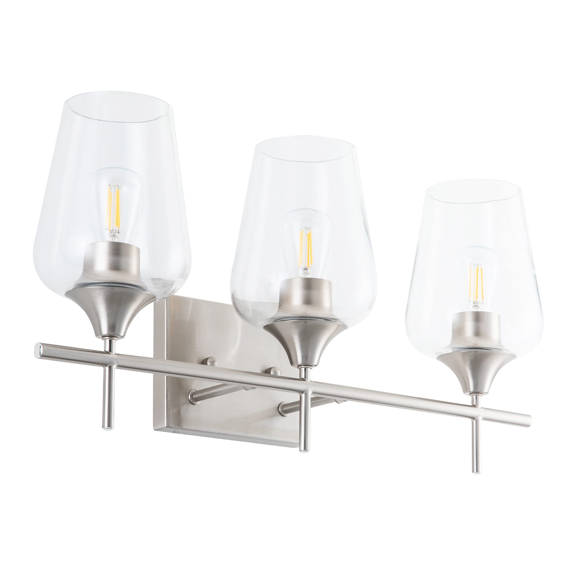 VONLUCE 3-Light Vanity Lights for Bathroom Brushed Nickel, Modern Bathroom Lighting Fixture Over Mirror Wall Lamp with Clear Glass Shade, Contemporary Wall Sconce for Bathroom, Makeup Dressing Table