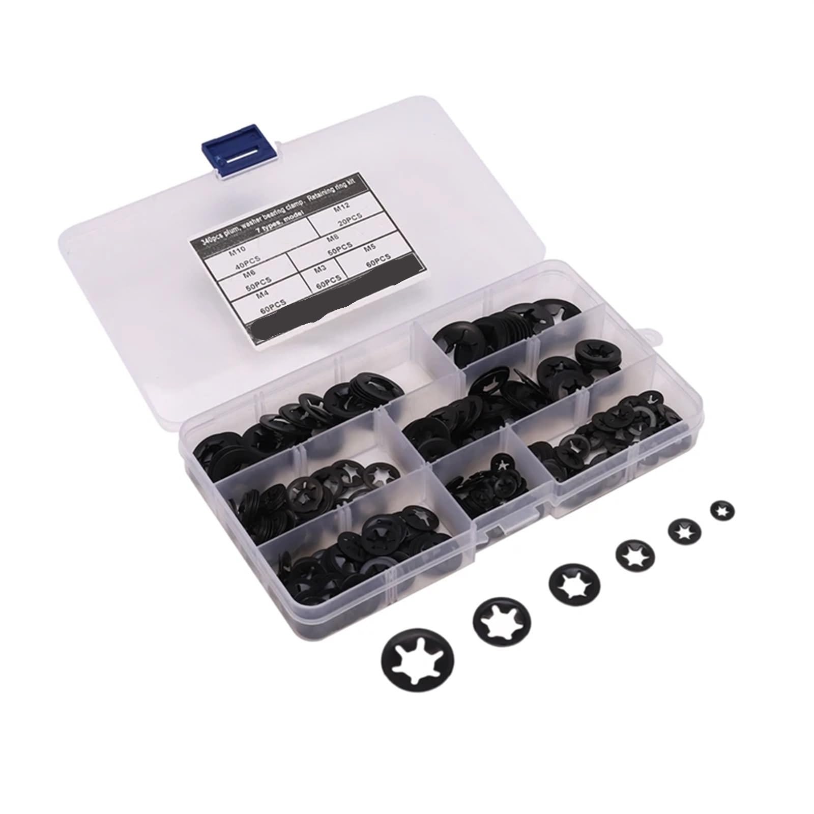340 pezzi Rondelle Dentate Interne di Bloccaggio Kit Assortimento, Clip Fissaggio a Pressione (7 Dimensioni)
