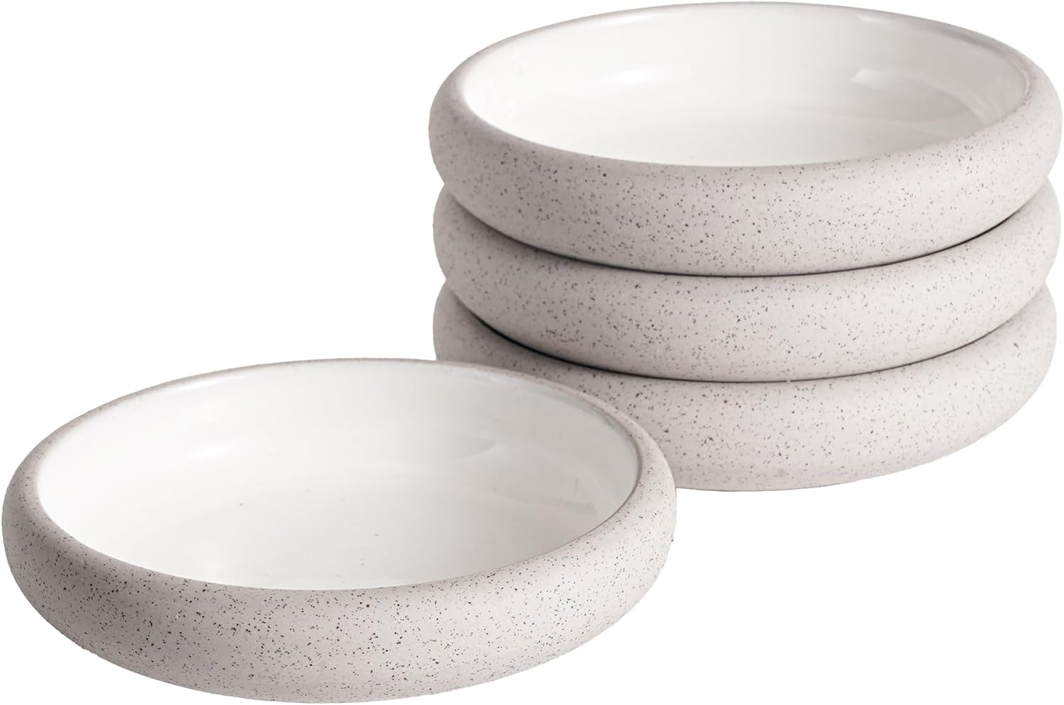 Uaral Ceramic Salad Plate Set,Small Dinner Plates and Bowls,Side Dishes with Texture Grey Finish Underside, Set of 4,5.5inch,14oz(Color Clay Grey and White)