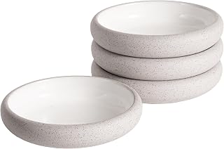 Uaral Ceramic Salad Plate Set,Small Dinner Plates and Bowls,Side Dishes with Texture Grey Finish Underside, Set of 4,5.5inch,14oz(Color Clay Grey and White)