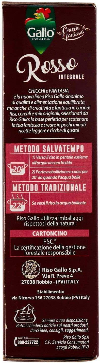 Italian Gourmet Riso Rosso Integrale riso roter Vollkornreis 12 x 500g | 100% aus Italien, ideale Beilage, per insalate e piatti freddi, kernig im, Gesamtnettogewicht 6 kg + Kostenlos Polpa 400g
