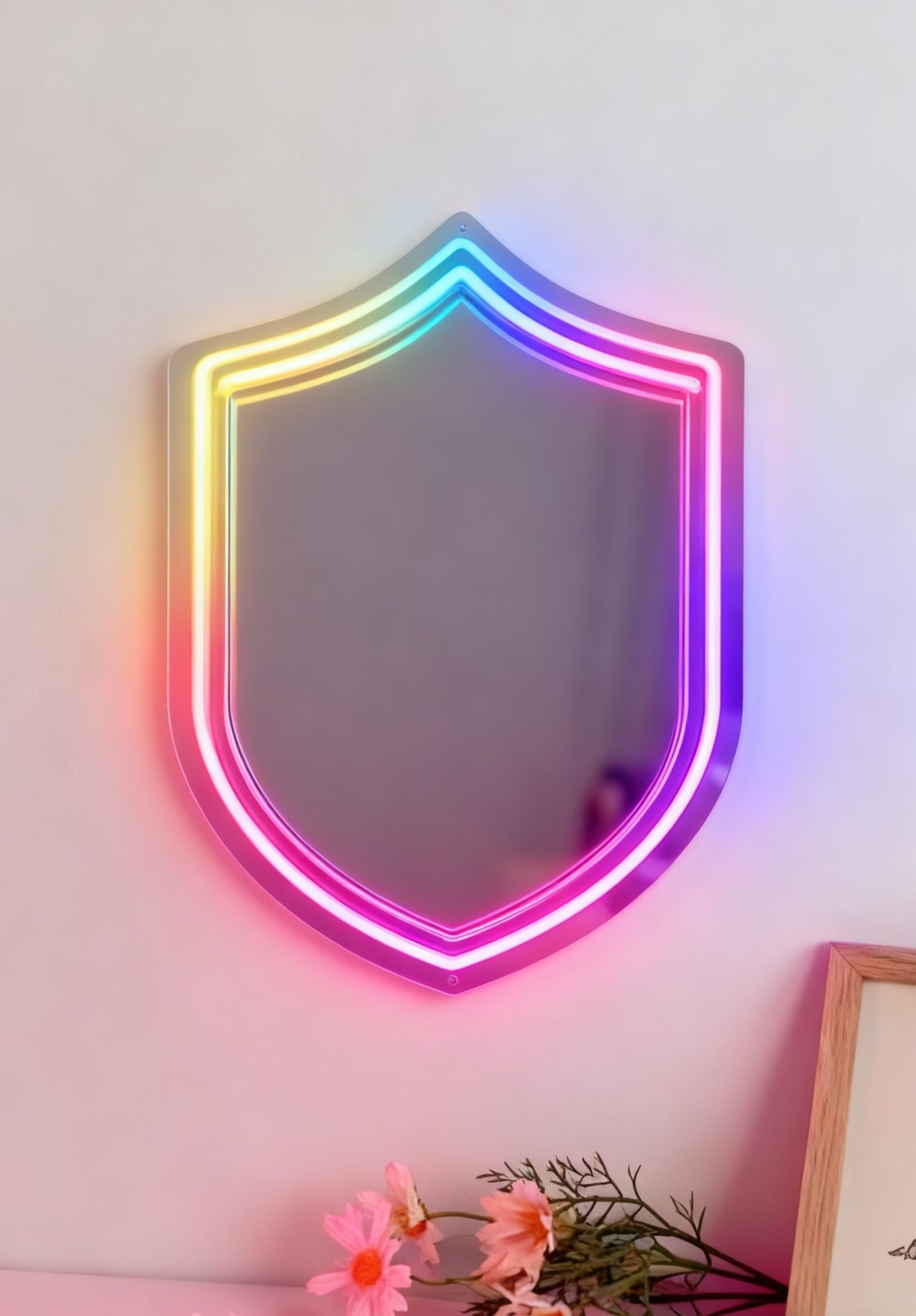 Scudo RGB Neon Sign Mirror - Wedding Home Decor Wall Art Light for Bedroom Living Room Dressing Room Party Decorations