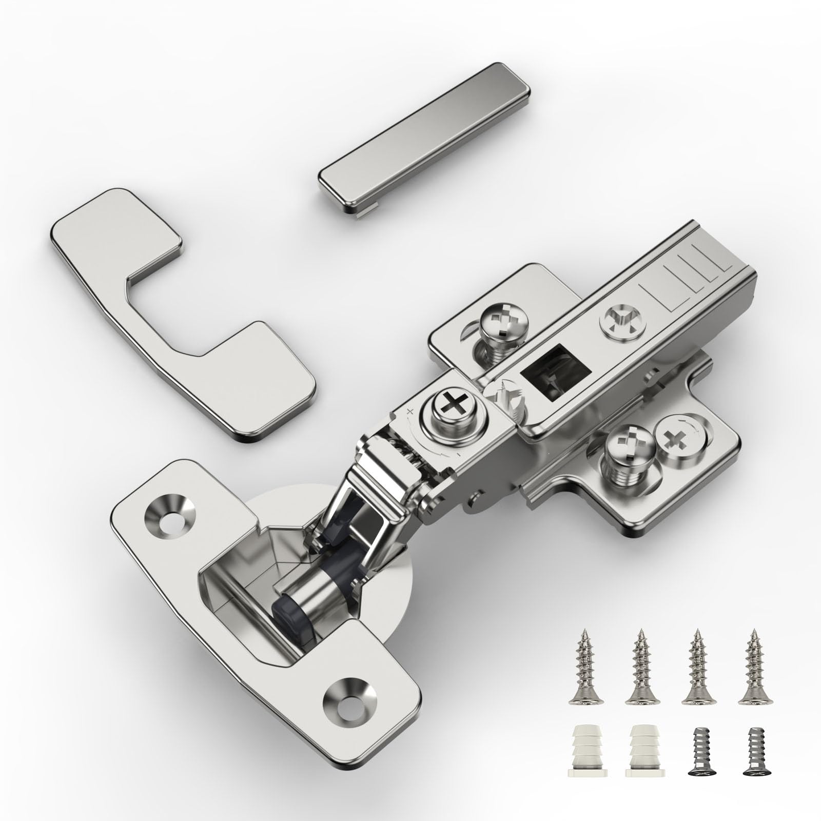 Furniware Pack of 10 Soft Close Cabinet Hinges, Center Stop Hinges, 4D Adjustment (Depth, Side, Height and Closing Speed)