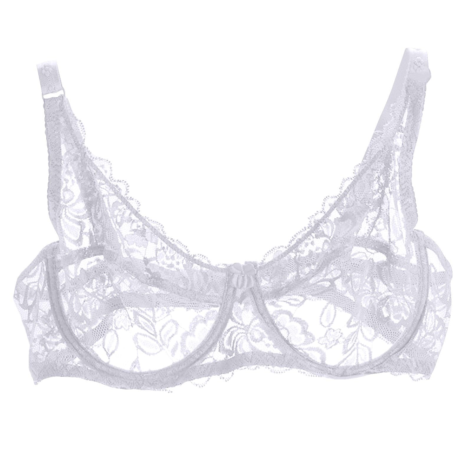 Womens Sexy Lace Bra Sheer Unlined Push up Bras See Through Balconette Underwire Comfort Bralette Lingeries