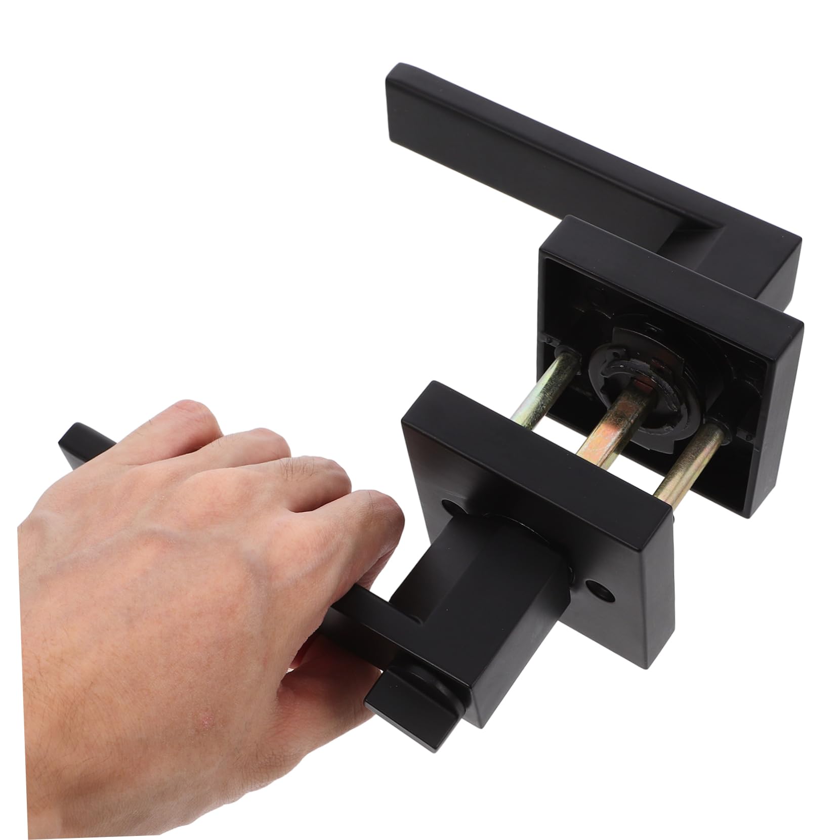 Operitacx Juego de Manijas Seguridad Reforzada y Acabado Mate para Puerta con Cerradura de Aluminio Negro para Puertas Interiores de 30-50mm en Cocinas y Habitaciones