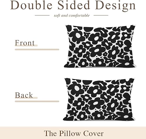 Miniatura 2 de Funda de almohada retro de los años 70 con diseño de flores blancas y negras, decoración de habitación de baño, decoración de habitación, decoración