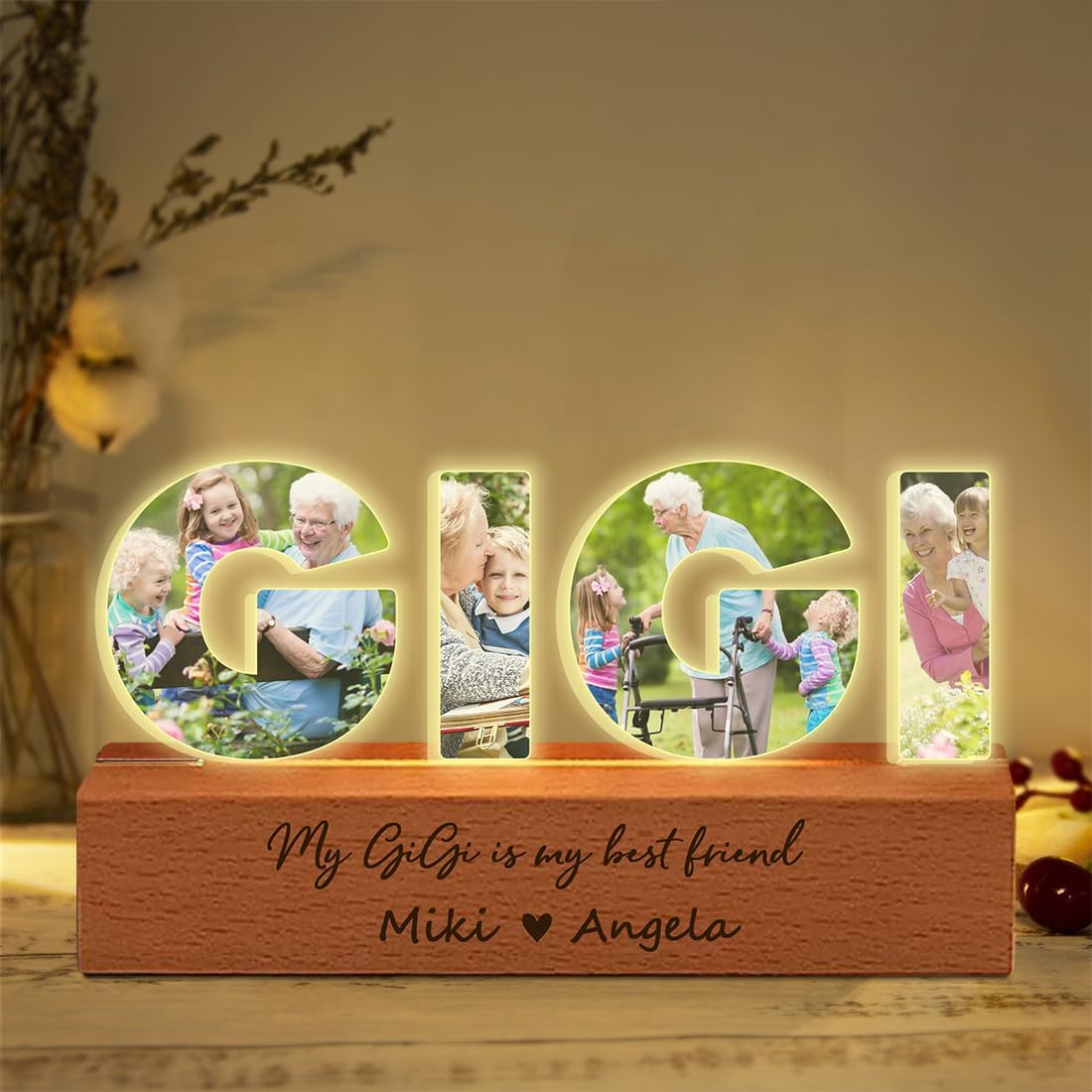 Personalized Gigi Photo Collage Light, Custom Grandma Photo Acrylic Picture Frames Gigi Birthday Gift, Gift from Grandkids, Grandma Christmas Gift (Gigi Light)