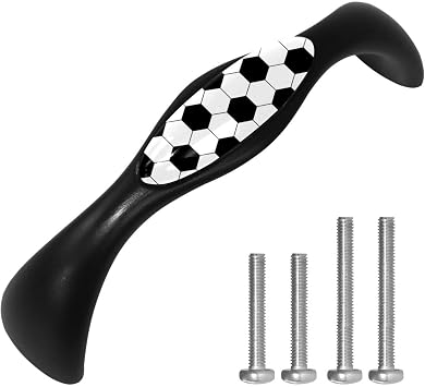 4 Pack 5.6 Inch Cabinet Pulls Soccer Football Pattern, Black Drawer Pulls Cabinet Handles Kitchen Cabinet Hardware Cupboard Handles Drawer Handles for Home Bathroom