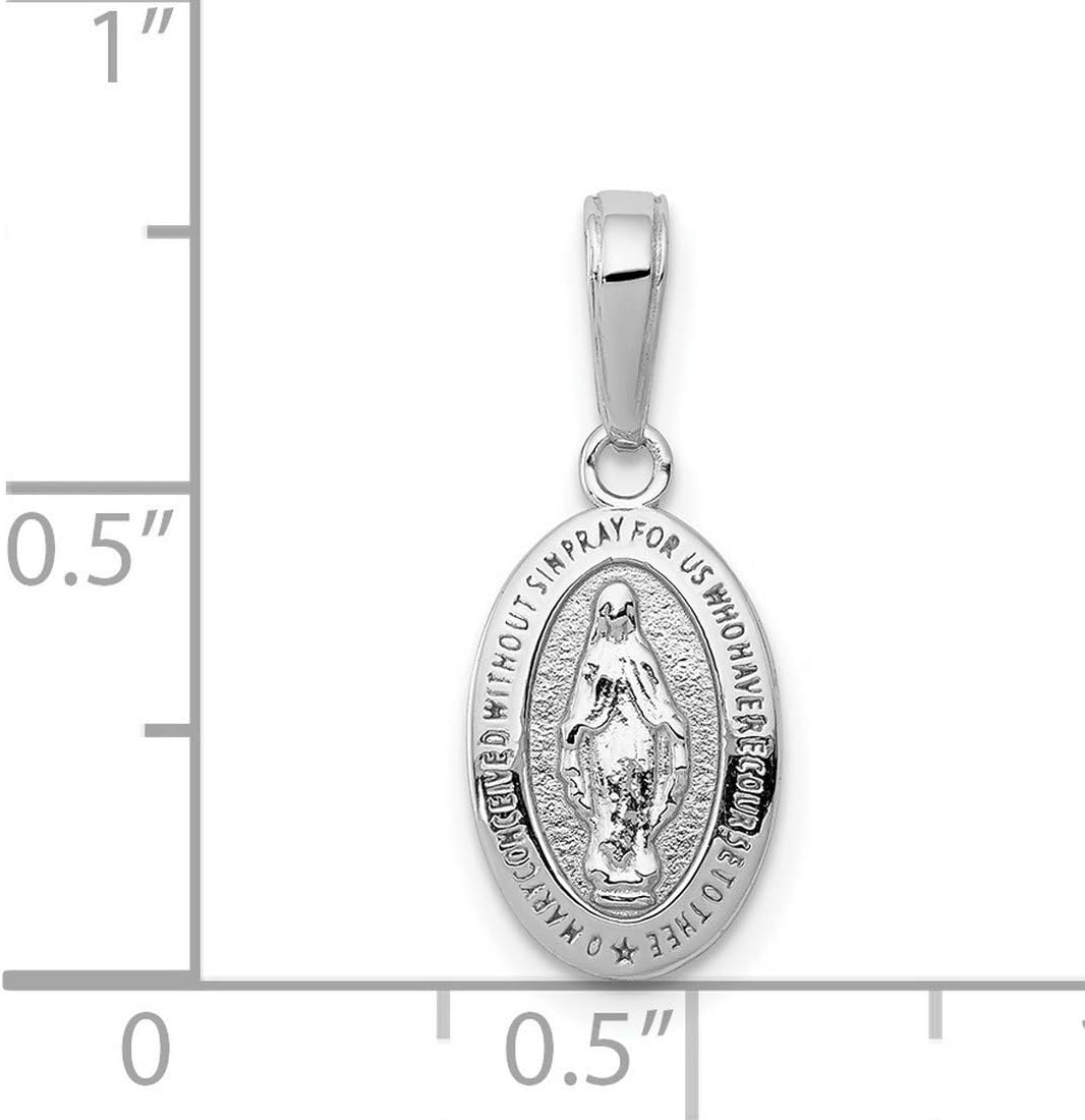 Oval Miraculous Medal Our Lady of Graces with Words Pendant in Real 14k White Gold