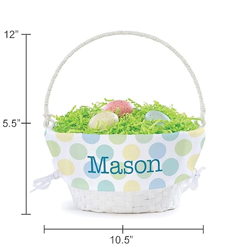 Miniatura 5 de Cesta de huevos de Pascua personalizada para él con asa y nombre personalizado, forros de cesta de Pascua de lunares, cesta blanca, cestas de Pascua