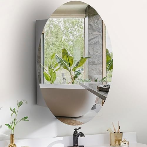 Miniatura 9 de Movo Botiquín ovalado con espejo, 18 x 26 pulgadas, sin marco, para baño con espejo, instalación montada en superficie solamente