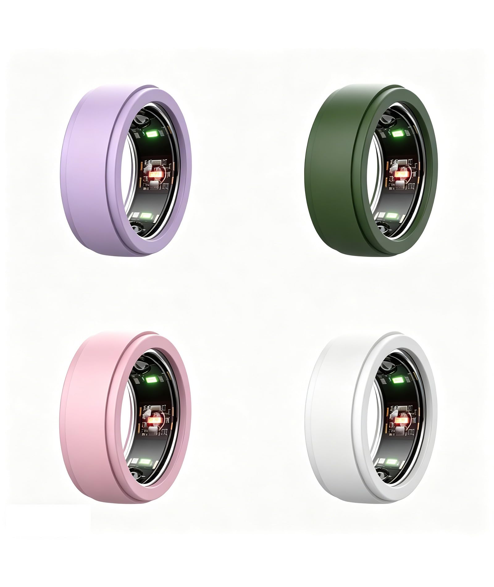 4 pcs silicone ring covers, 4 mixed colors dark green, lilac purple, clear, pink, universal s size protective case sleeve for fitness smart ring, elastic soft durable ring protector compatible