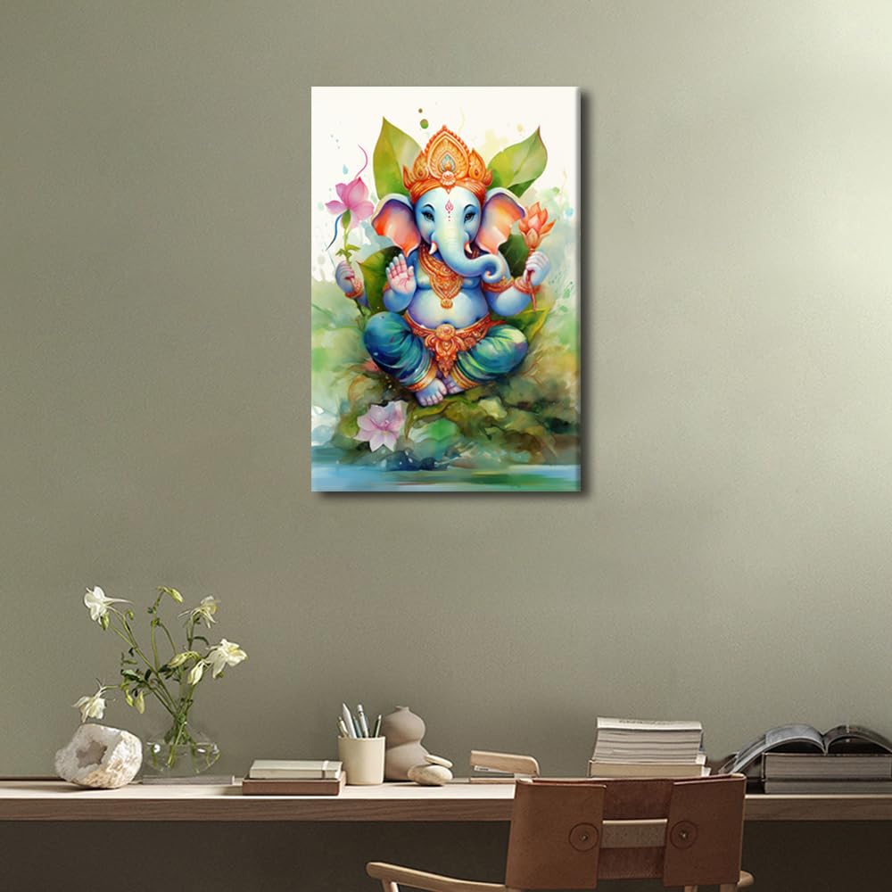 TISHIRON Shree Ganesha Wall Art Painting Ganesh Chaturthi Bedroom Living Room Wall Decor Hindu God Framed Modern Pictures India Religious Canvas Prints Artwork for Wall Decor Office 24x16 in - Image 3