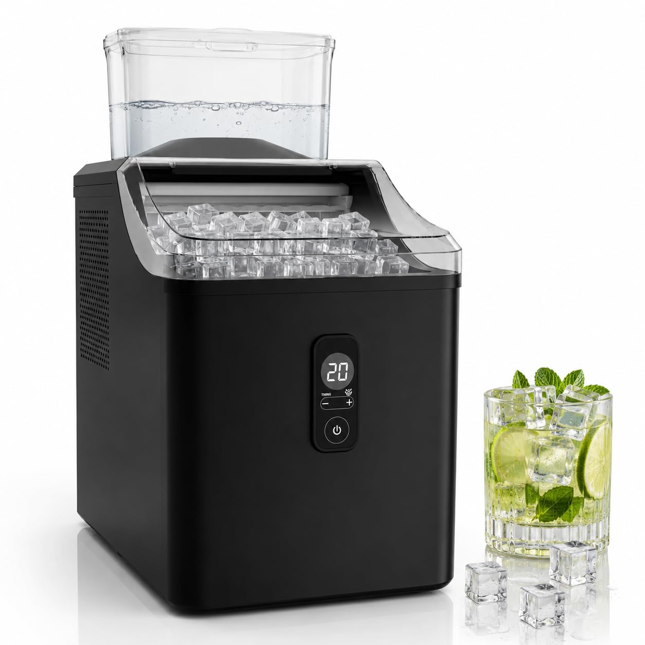 Máquina de Hielo Cubitos Cuadrados 10kg/24h, 9 Cubos en 15 Min | Cubitos transparentes ideales para whisky, cócteles y café frío. Panel digital, temporizador 24h y autolimpieza automática.