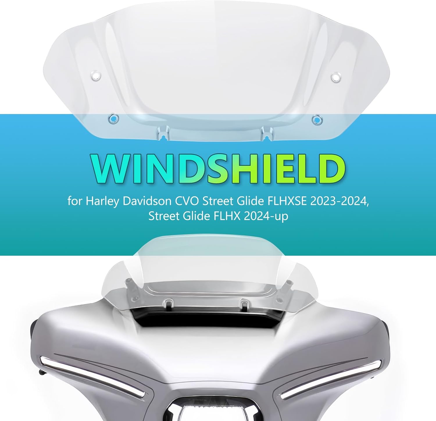 Kiawnia 10" Wave Windshield Windscreen Wind Splitter Compatible for Harley Street Glide FLHX, CVO Street Glide FLHXSE 2023 2024 (Clear)