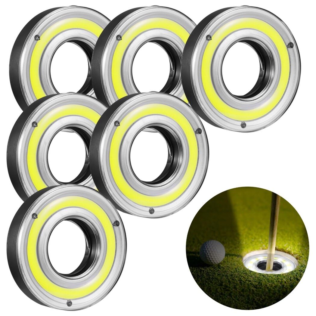6 Pack Golf Hole Lights, Disc Golf Lights, Light Up Night Golf Putting Cup Light, Putt-Putt Flag Cup Glow Lamp, Glow In The Dark Cups For Night Golf Play