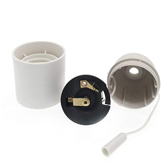 E27 Keyless Pull Chain Lampholder,E26 E27 Vintage Edison ES Screw Plastic Light Socket Pendant Fitting Set (White)