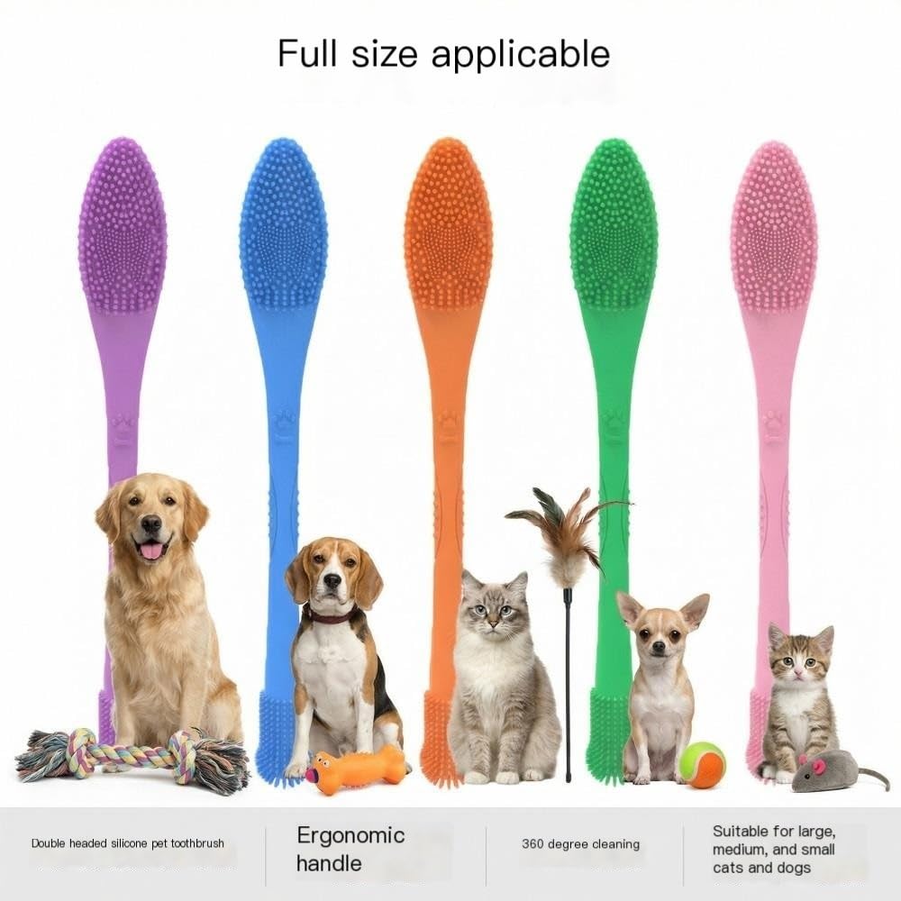 Cepillo de dientes de cerdas suaves for perros y gatos, diseño de doble cabezal antideslizante for una fácil limpieza(Green)