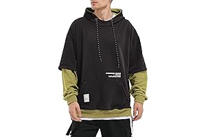 Men's Contrast Color Pullover Hoodie with Patchwork Design