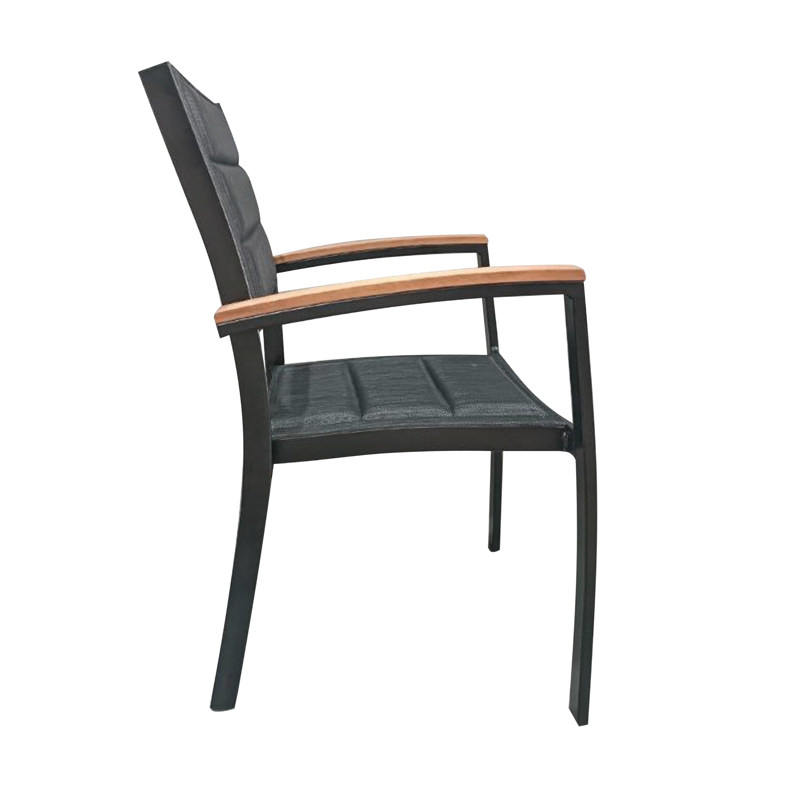 METRO Professional Gartenstuhl mit Armlehne Lynx, Aluminium/Textilen-Bespannung, 58 x 59.4 x 88.2 cm, Stapelbar, Wetterfest, 150 kg Tragkraft, Schwarz