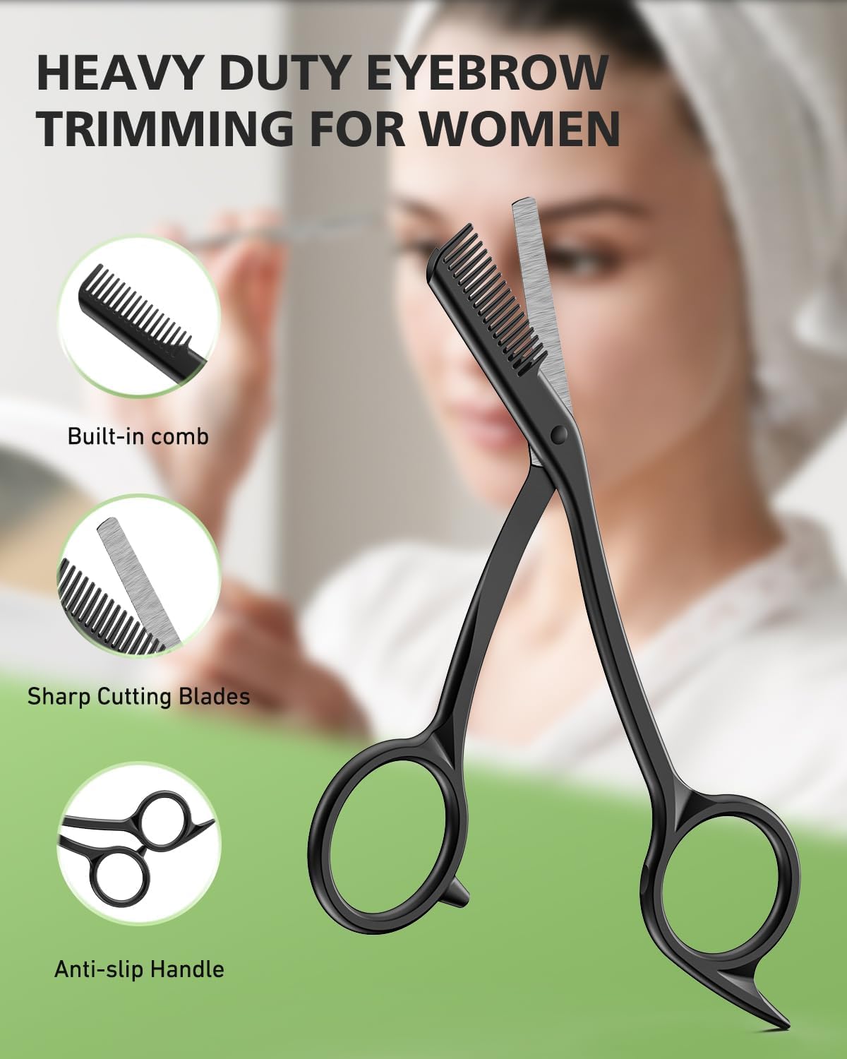 Eyebrow Scissors with Comb, Black - Image 4