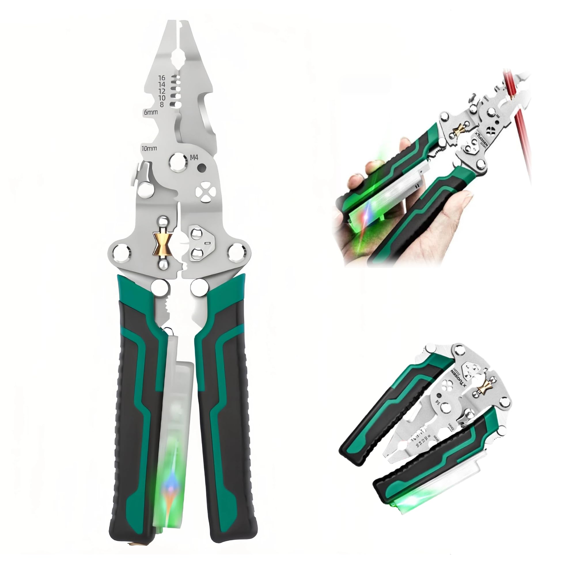 Zuchini Green And Black Multifunctional Wire Stripper， Foldable Cable Stripper Tool For Cutting And Pulling Wires, Cable Scissors For Scraping And Pressing Wires,With Vo/Ltage Test