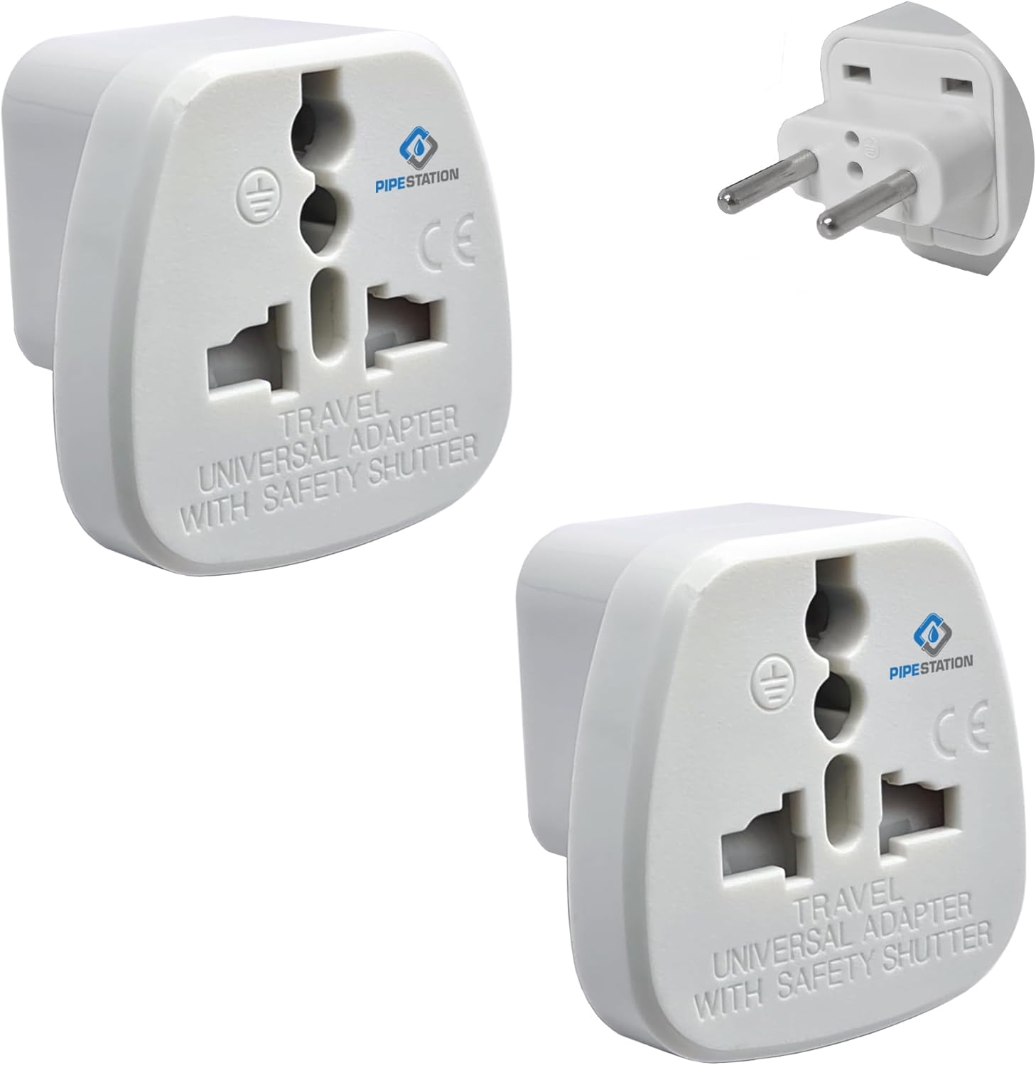 Pipestation UK to European Plug Adapter 2 Pack Travel Plugs UK to